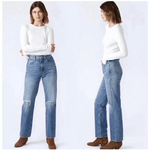 Slvrlake London Jeans SZ 24 NWT Shakedown Straight Leg Distress Denim High Waist - Picture 2 of 16